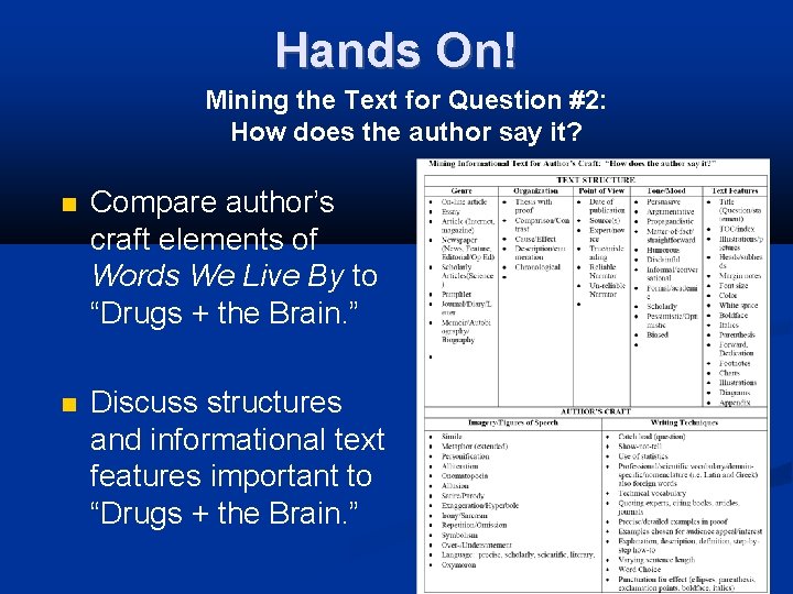Hands On! Mining the Text for Question #2: How does the author say it?