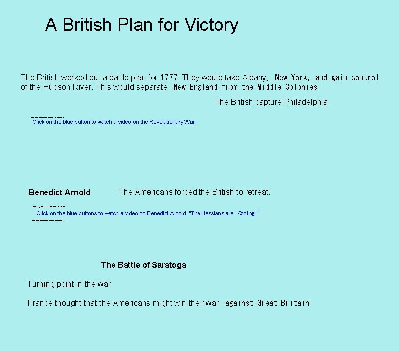 A British Plan for Victory The British worked out a battle plan for 1777.