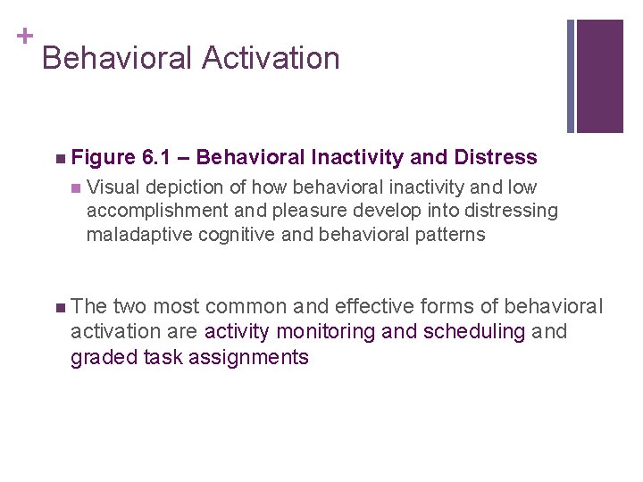 + Behavioral Activation n Figure n 6. 1 – Behavioral Inactivity and Distress Visual
