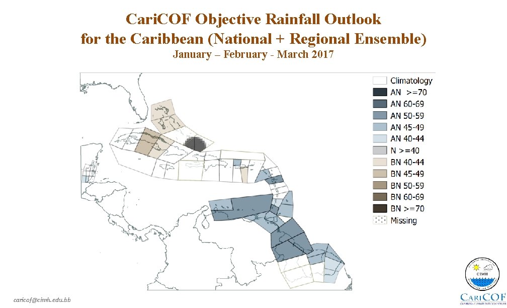 Cari. COF Objective Rainfall Outlook for the Caribbean (National + Regional Ensemble) January –