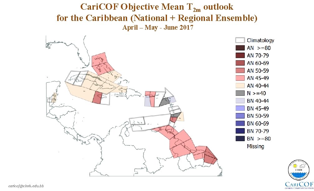 Cari. COF Objective Mean T 2 m outlook for the Caribbean (National + Regional