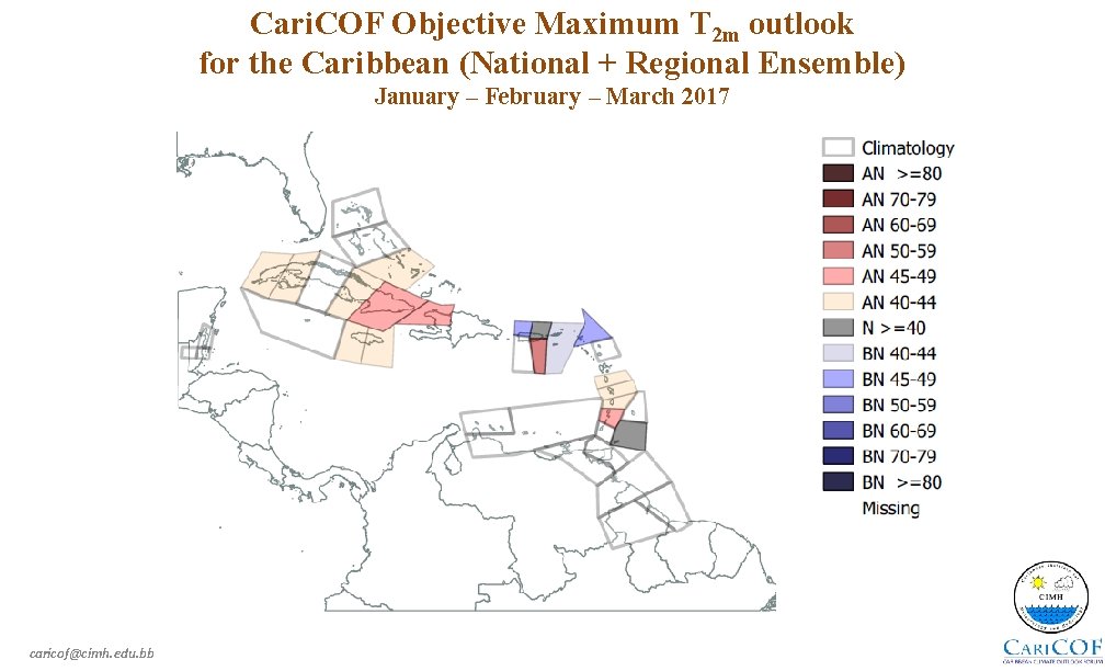 Cari. COF Objective Maximum T 2 m outlook for the Caribbean (National + Regional