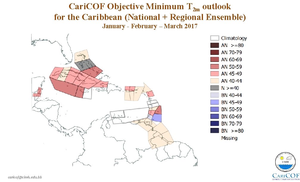 Cari. COF Objective Minimum T 2 m outlook for the Caribbean (National + Regional