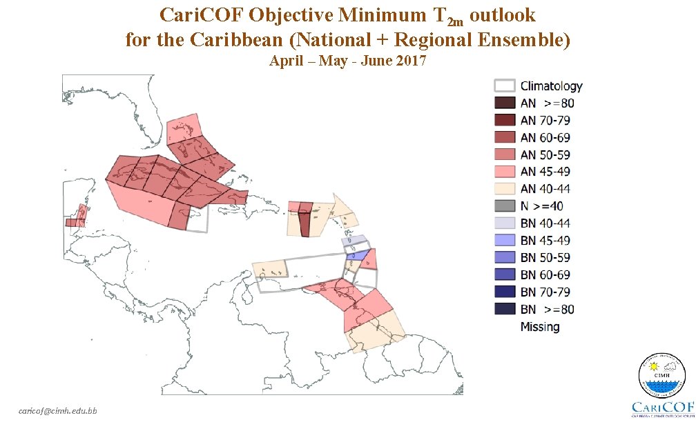 Cari. COF Objective Minimum T 2 m outlook for the Caribbean (National + Regional