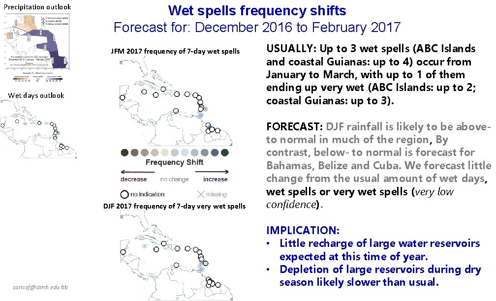 Precipitation outlook Wet spells frequency shifts Forecast for: December 2016 to February 2017 JFM