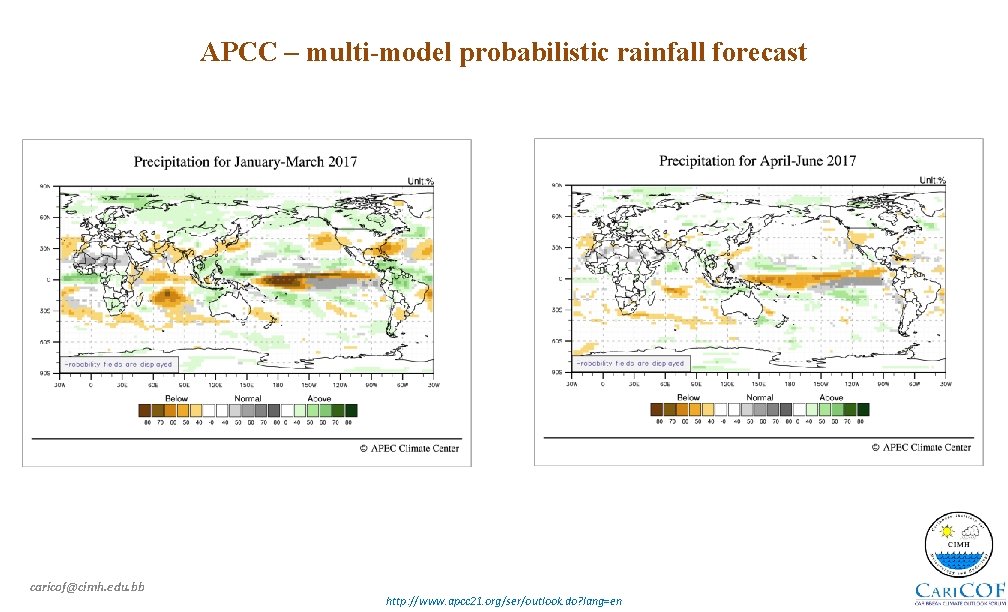 APCC – multi-model probabilistic rainfall forecast caricof@cimh. edu. bb http: //www. apcc 21. org/ser/outlook.