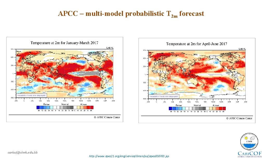 APCC – multi-model probabilistic T 2 m forecast caricof@cimh. edu. bb http: //www. apcc