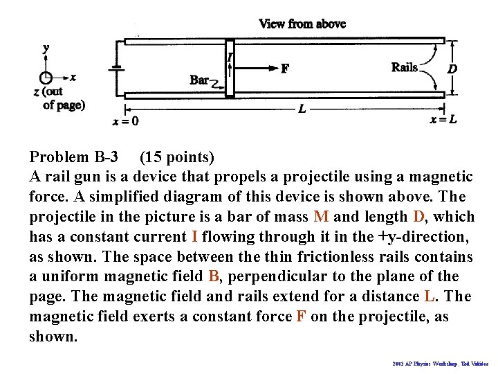 Problem B-3 (15 points) A rail gun is a device that propels a projectile