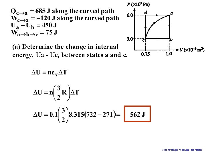 (a) Determine the change in internal energy, Ua - Uc, between states a and
