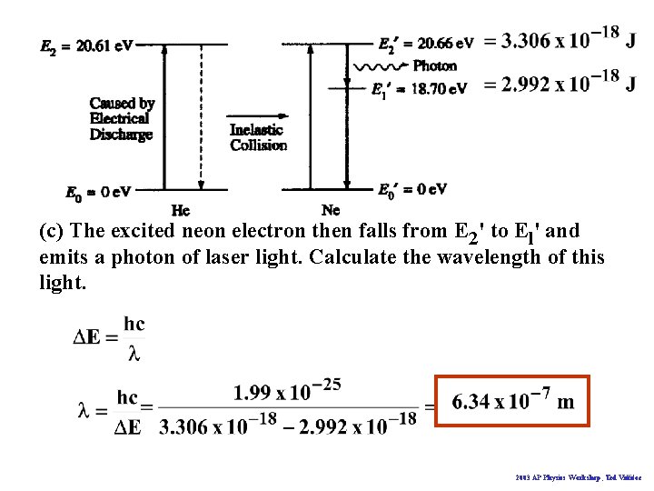 (c) The excited neon electron then falls from E 2' to El' and emits