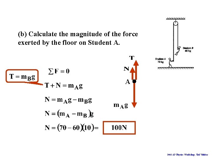(b) Calculate the magnitude of the force exerted by the floor on Student A.