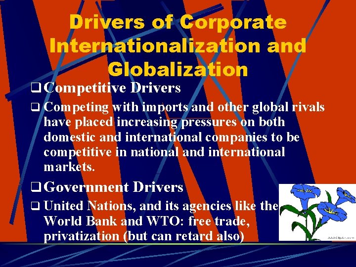 Drivers of Corporate Internationalization and Globalization q Competitive Drivers q Competing with imports and