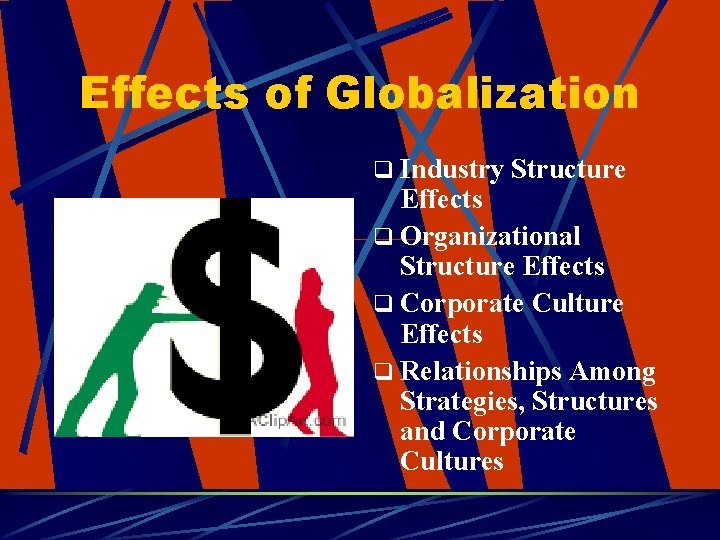 Effects of Globalization q Industry Structure Effects q Organizational Structure Effects q Corporate Culture