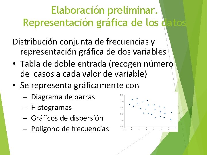 Elaboración preliminar. Representación gráfica de los datos Distribución conjunta de frecuencias y representación gráfica
