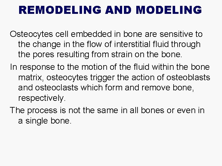 REMODELING AND MODELING Osteocytes cell embedded in bone are sensitive to the change in