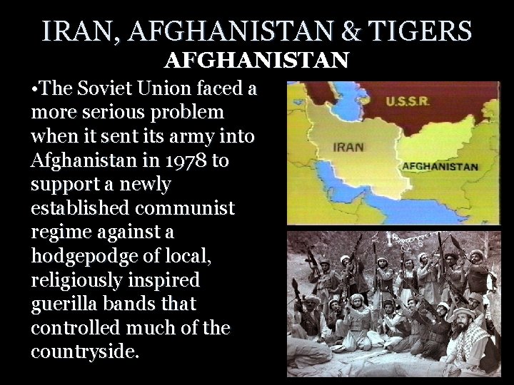 IRAN, AFGHANISTAN & TIGERS AFGHANISTAN • The Soviet Union faced a more serious problem