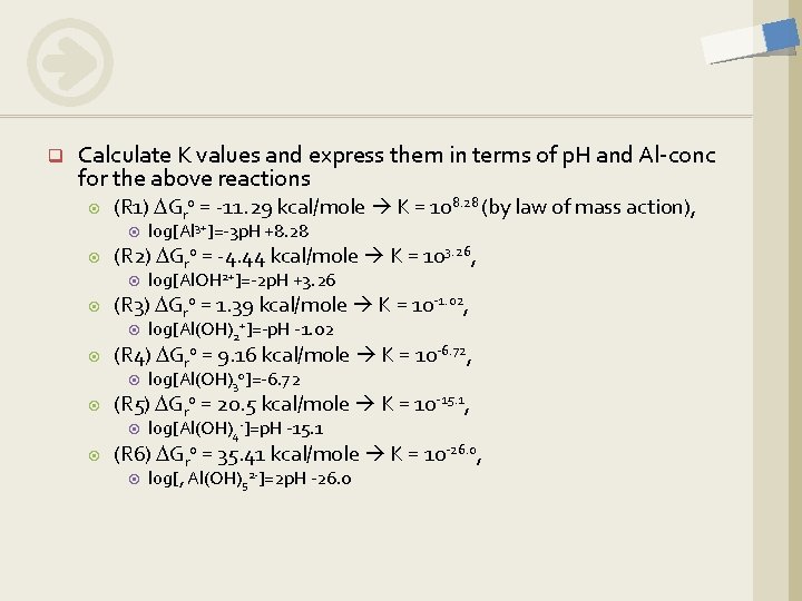 q Calculate K values and express them in terms of p. H and Al-conc