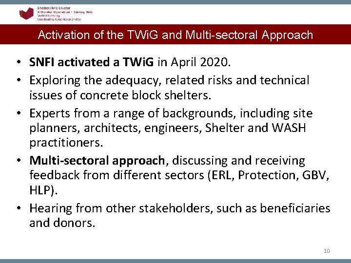 Activation of the TWi. G and Multi-sectoral Approach • SNFI activated a TWi. G