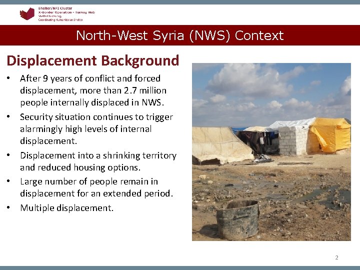 North-West Syria (NWS) Context Displacement Background • After 9 years of conflict and forced