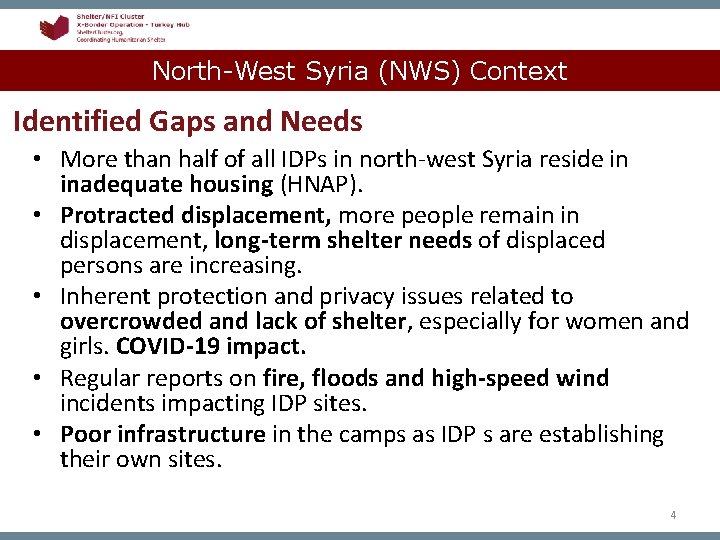 North-West Syria (NWS) Context Identified Gaps and Needs • More than half of all
