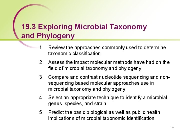 19. 3 Exploring Microbial Taxonomy and Phylogeny 1. Review the approaches commonly used to
