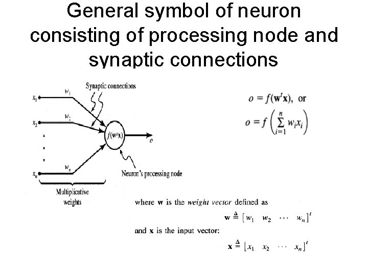 General symbol of neuron consisting of processing node and synaptic connections General symbol of neuron consisting of processing node and synaptic connections