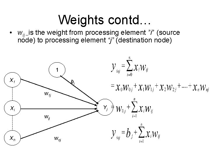 Weights contd… • wij –is the weight from processing element ”i” (source node) to Weights contd… • wij –is the weight from processing element ”i” (source node) to
