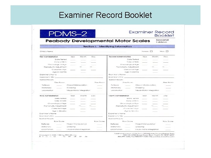 Examiner Record Booklet Examiner Record Booklet