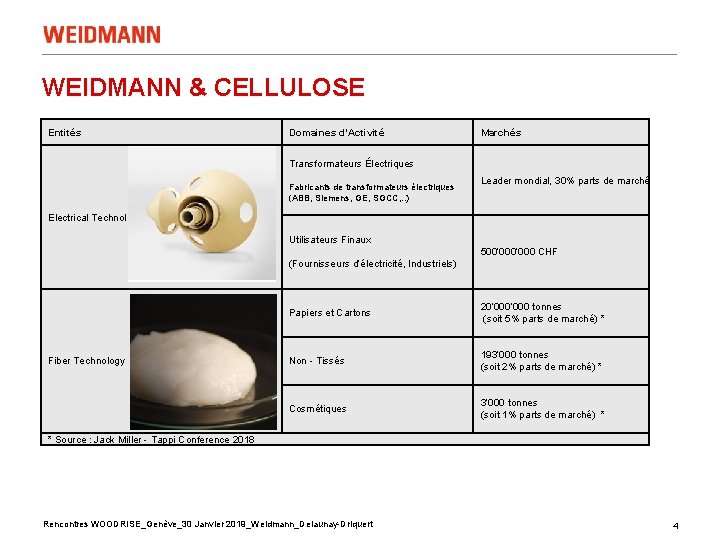 WEIDMANN & CELLULOSE Entités Domaines d’Activité Marchés Transformateurs Électriques Fabricants de transformateurs électriques (ABB,