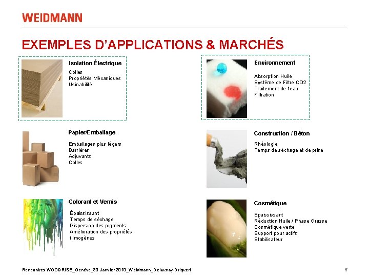 EXEMPLES D’APPLICATIONS & MARCHÉS Isolation Électrique Colles Propriétés Mécaniques Usinabilité Environnement Absorption Huile Système