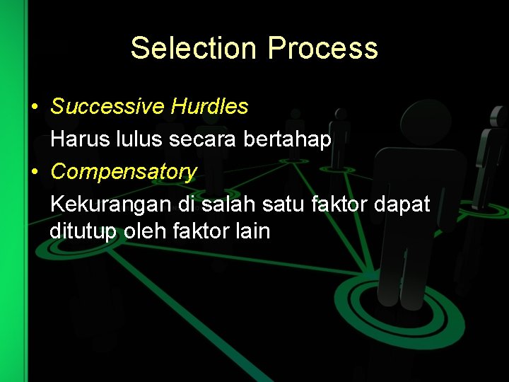 Selection Process • Successive Hurdles Harus lulus secara bertahap • Compensatory Kekurangan di salah