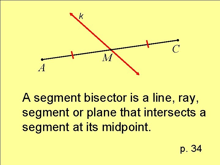 k A M C A segment bisector is a line, ray, segment or plane