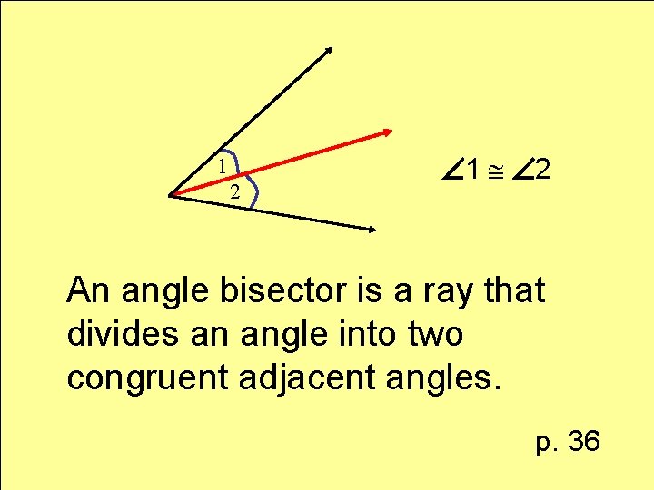 1 2 1 2 An angle bisector is a ray that divides an angle