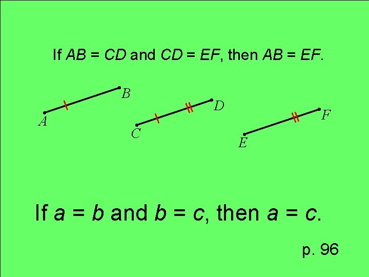 If AB = CD and CD = EF, then AB = EF. . A