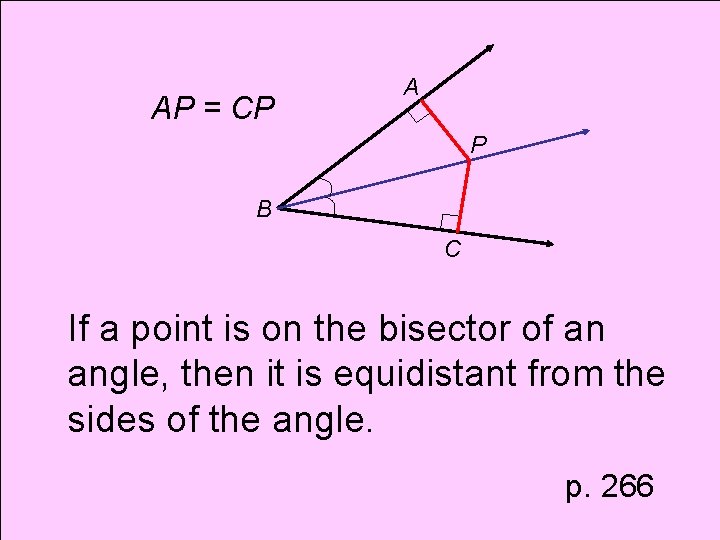 AP = CP A P B C If a point is on the bisector