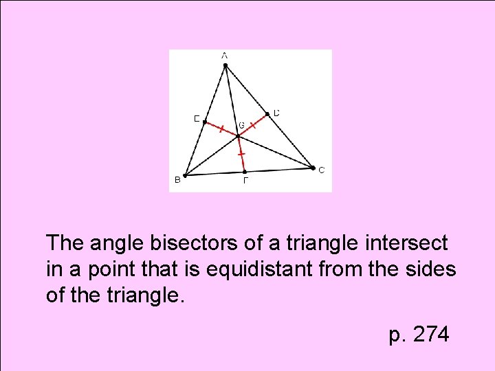 The angle bisectors of a triangle intersect in a point that is equidistant from