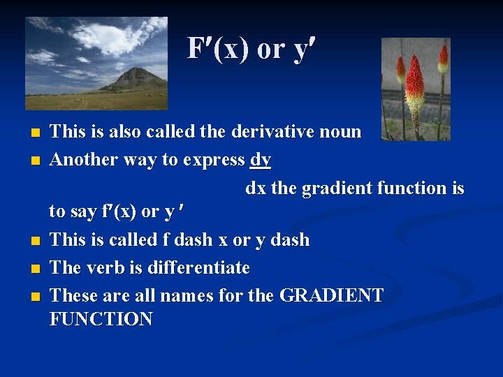 F (x) or y n n n This is also called the derivative noun