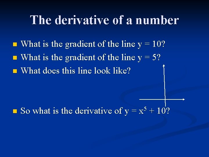 The derivative of a number What is the gradient of the line y =