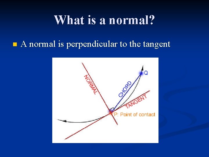 What is a normal? n A normal is perpendicular to the tangent 