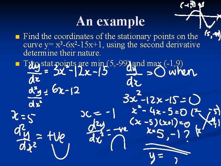 An example n n Find the coordinates of the stationary points on the curve
