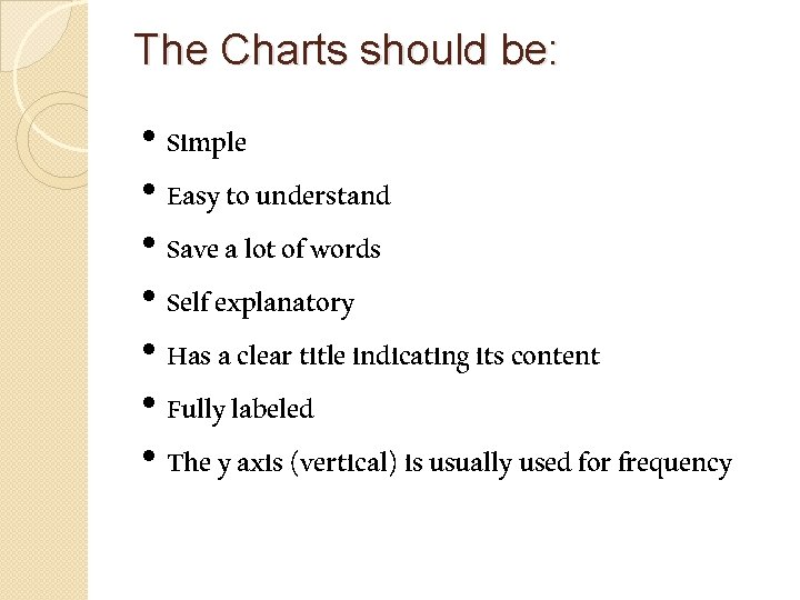 The Charts should be: • Simple • Easy to understand • Save a lot