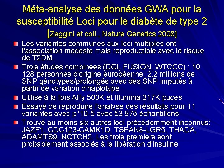 Méta-analyse des données GWA pour la susceptibilité Loci pour le diabète de type 2