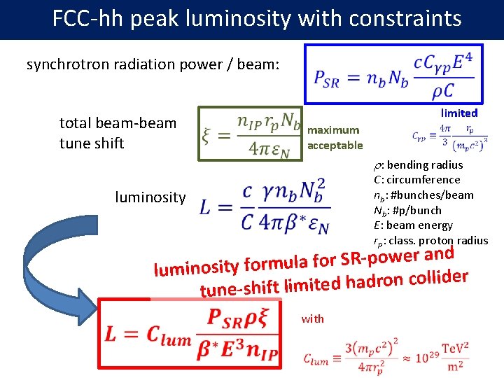 FCC-hh peak luminosity with constraints synchrotron radiation power / beam: total beam-beam tune shift