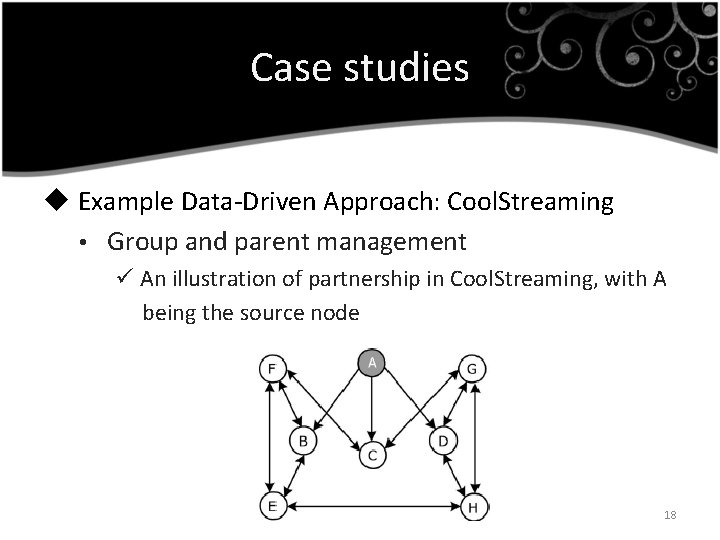 Case studies u Example Data-Driven Approach: Cool. Streaming • Group and parent management ü