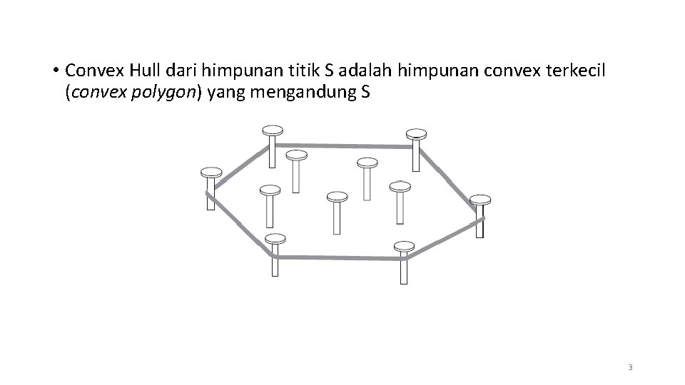  • Convex Hull dari himpunan titik S adalah himpunan convex terkecil (convex polygon)