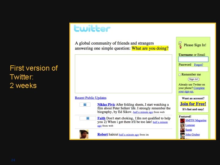 First version of Twitter: 2 weeks 24 