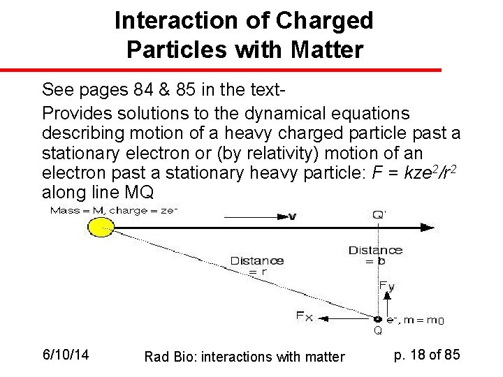 Interaction of Charged Particles with Matter See pages 84 & 85 in the text.