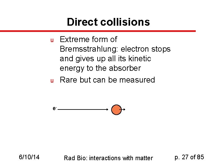 Direct collisions u u Extreme form of Bremsstrahlung: electron stops and gives up all