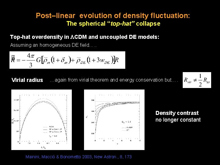 Post–linear evolution of density fluctuation: The spherical “top-hat” collapse Top-hat overdensity in CDM and