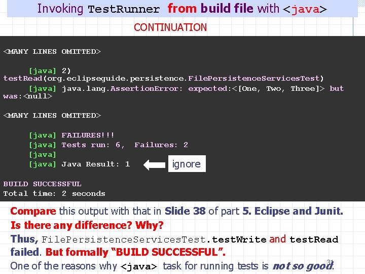 Invoking Test. Runner from build file with <java> CONTINUATION <MANY LINES OMITTED> [java] 2)
